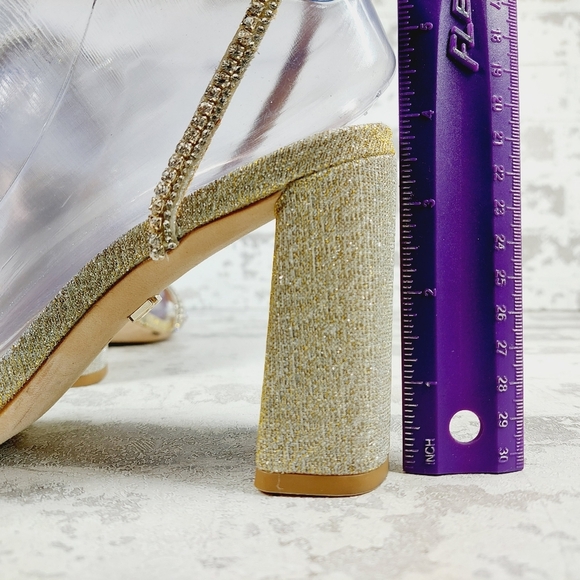 NEW Badgley Mischka Embellished Gold Glitter Heeled Sandals B202 - Picture 9 of 14